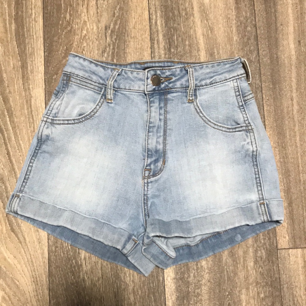 Light blue Kendall and Kylie high rise jean shorts